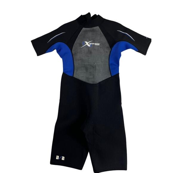 XPS Mens Shorty Wetsuit 2/2mm Neoprene Black Blue Gray Front Zip Surfing - Picture 1 of 11